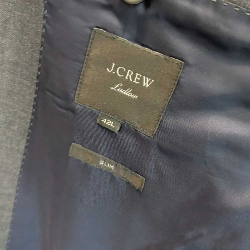 J. Crew Men's Sz 42L Grey Ludlow Slim Blazer 100% Wool American Woolen Company